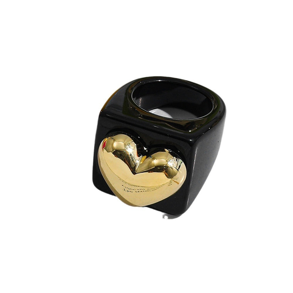 Wholesale resin ring  candy color love gold ring