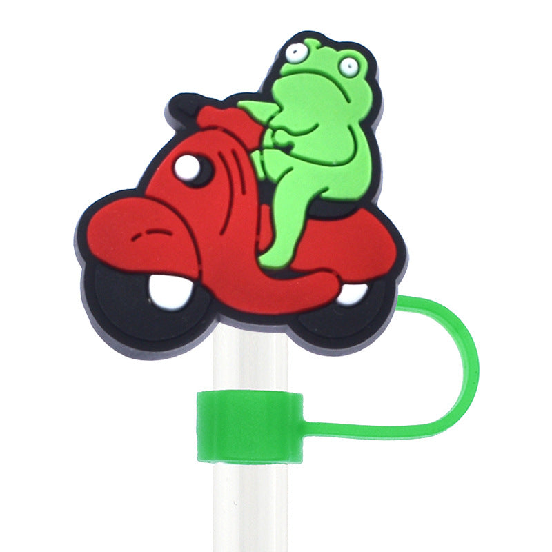 Wholesale Random 100pcs Cartoon Frog 10mm PVC Soft Straw Tube Cap ACC-SCR-RYY104