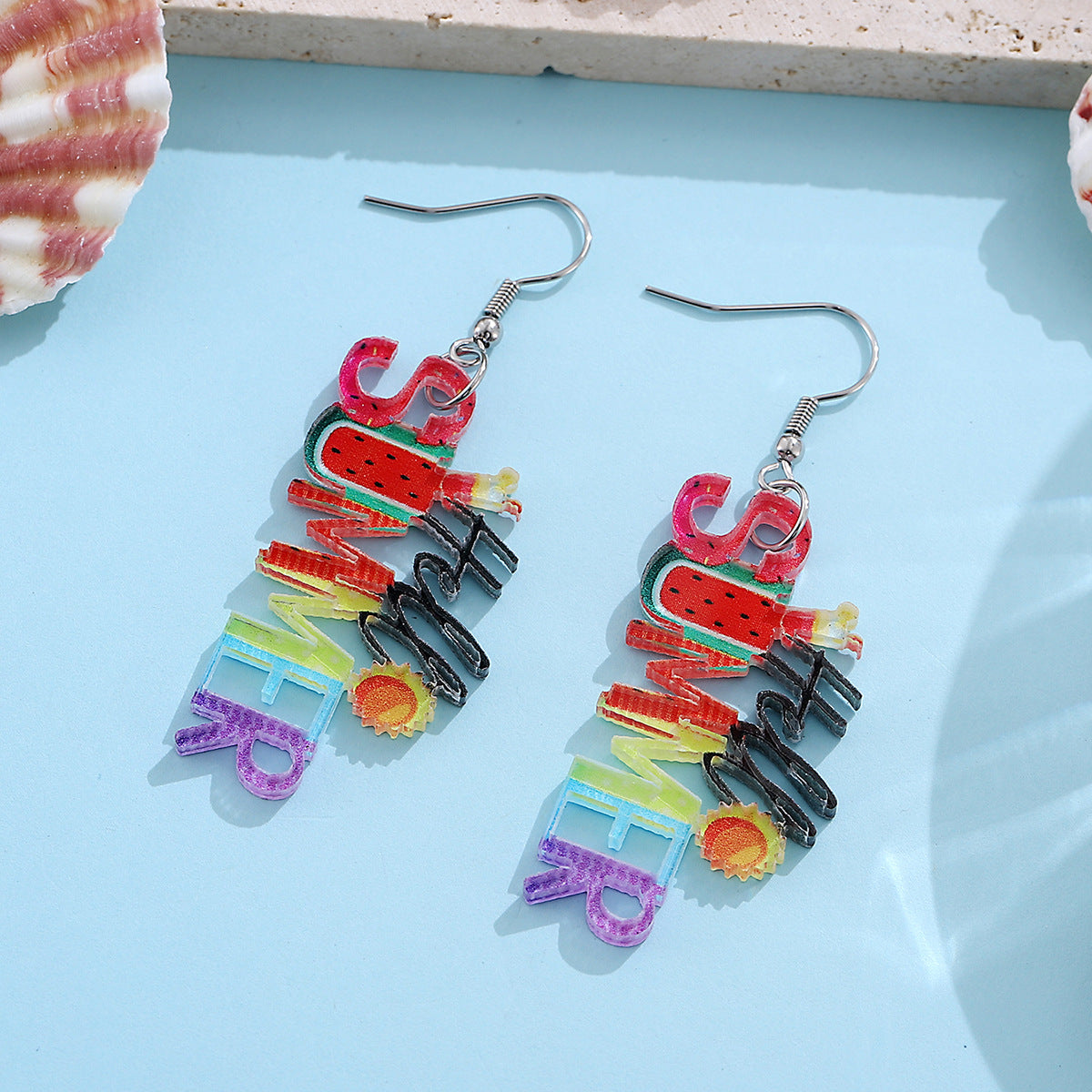 Wholesale Holiday style colorful sun watermelon juice acrylic letter earrings