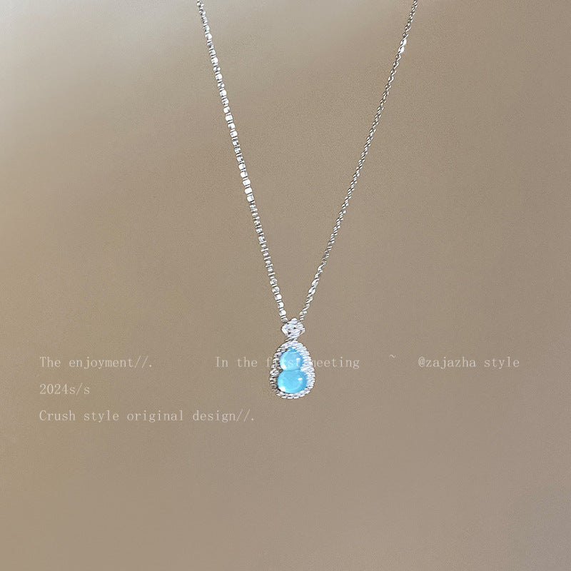 Wholesale Titanium Steel Ice Blue Gourd Light Luxury  Necklace