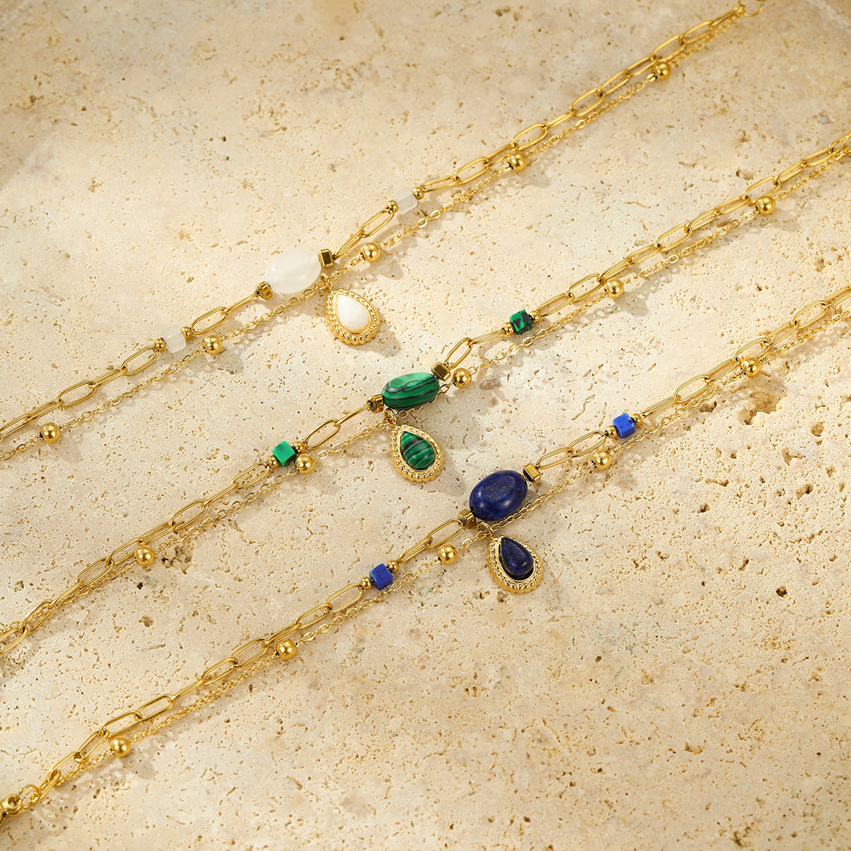 Wholesale light luxury  stainless steel inlaid natural stone pendant  bracelet