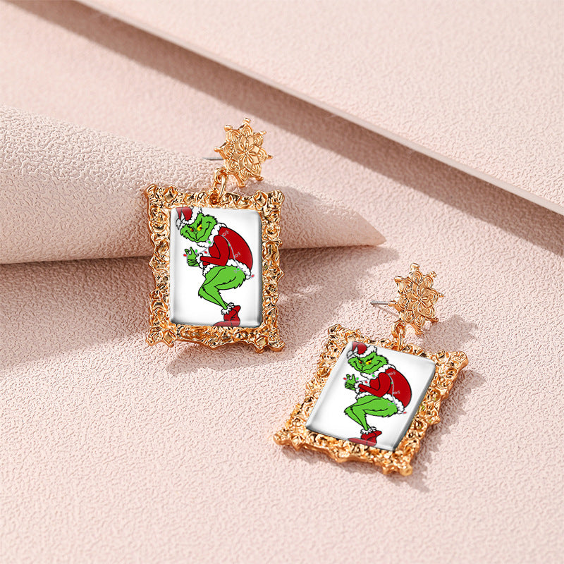 Wholesale Christmas Vintage Gold Geometric Square Metal Earrings ACCVIP-ES-XiangLian002