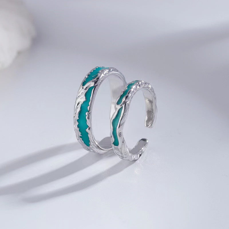 Wholesale Retro open ring Green red epoxy irregular texture ring