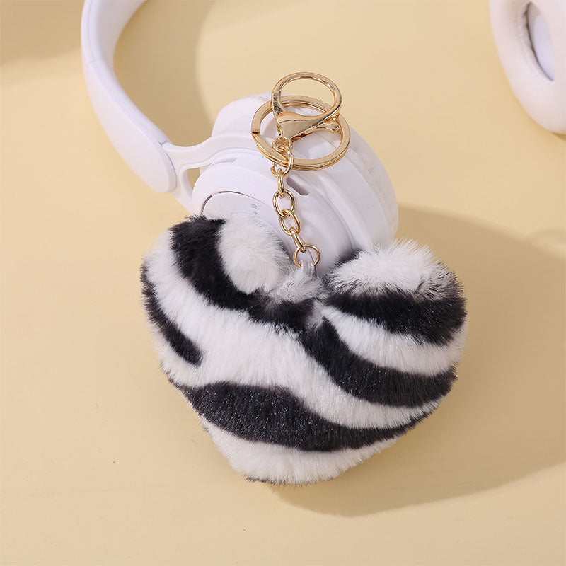 Wholesale 5PCS Multicolor leopard print fur ball keychain peach heart pendant bag plush jewelry pendant