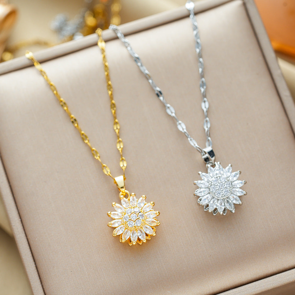 Wholesale  Light Luxury Rotatable Sunflower  Simple Titanium Steel Necklace