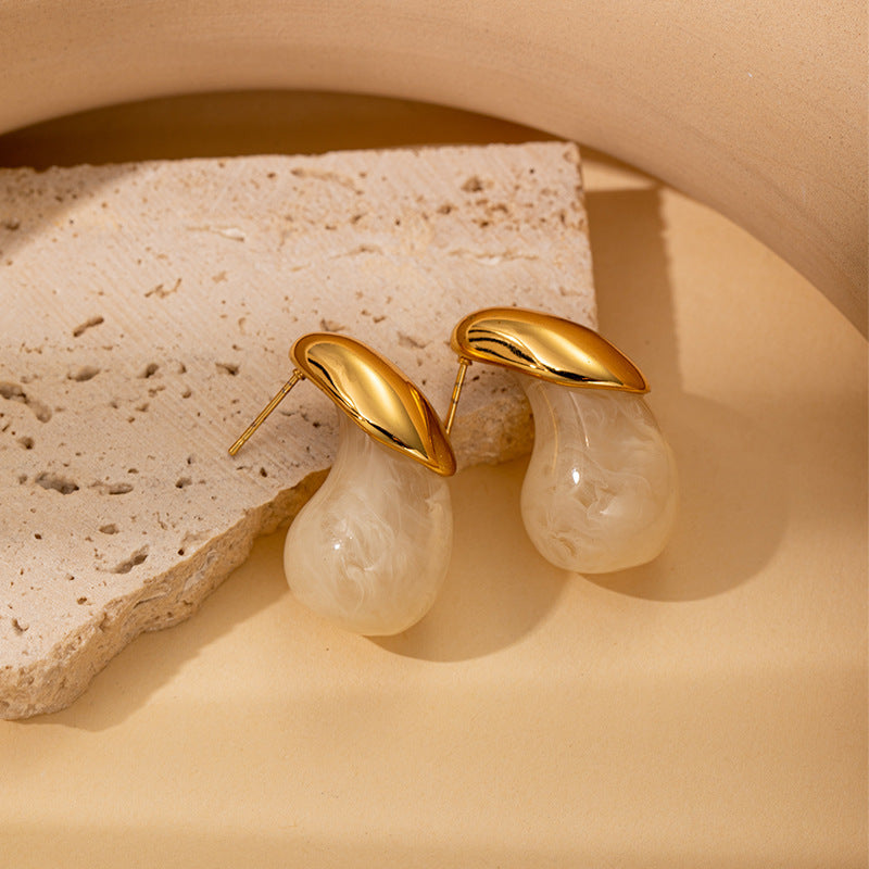 Wholesale All-match Colorful Water Drop Resin Titanium Steel Earrings ACC-ES-BangJie002