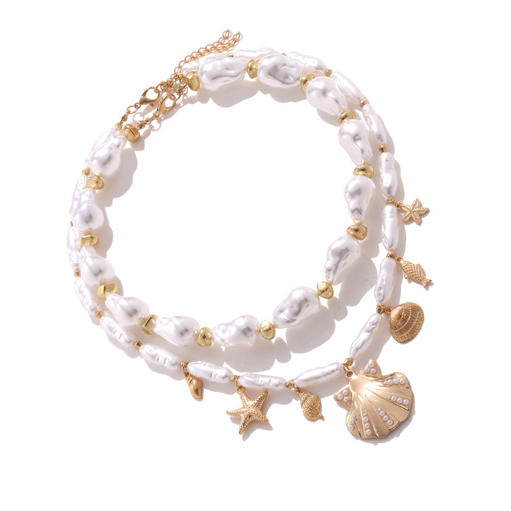 Wholesale Light Luxury Style Handmade Baroque  Pearl Shell Necklace
