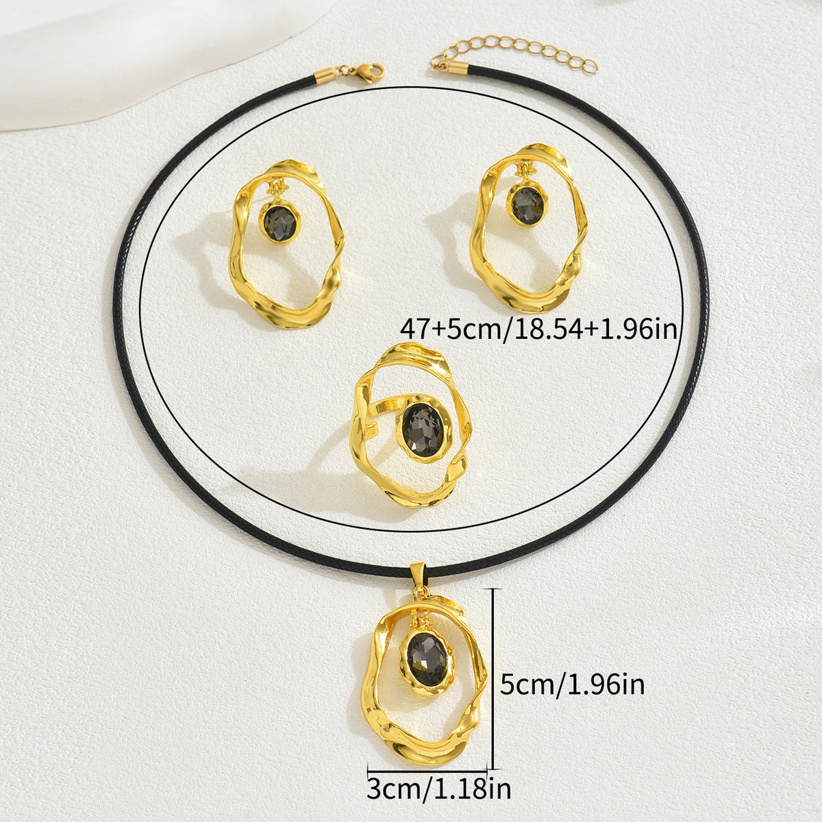 Wholesale  Light Luxury Women Jewelry suit Geometric Irregular Necklace Earrings  Ring