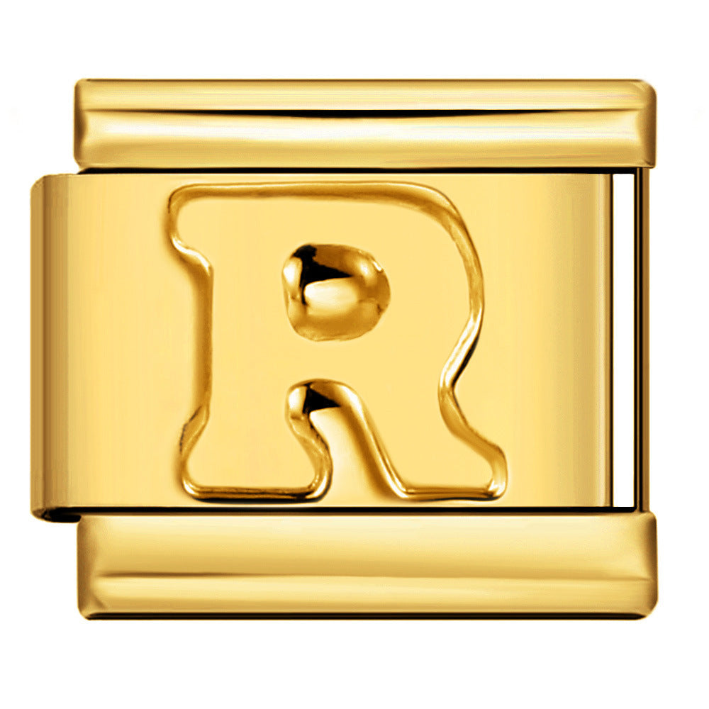 Wholesale Gold Plated Stainless Steel Concave Letter Modular Bracelet - DIY Jewelry Accessory for Boutique Resale