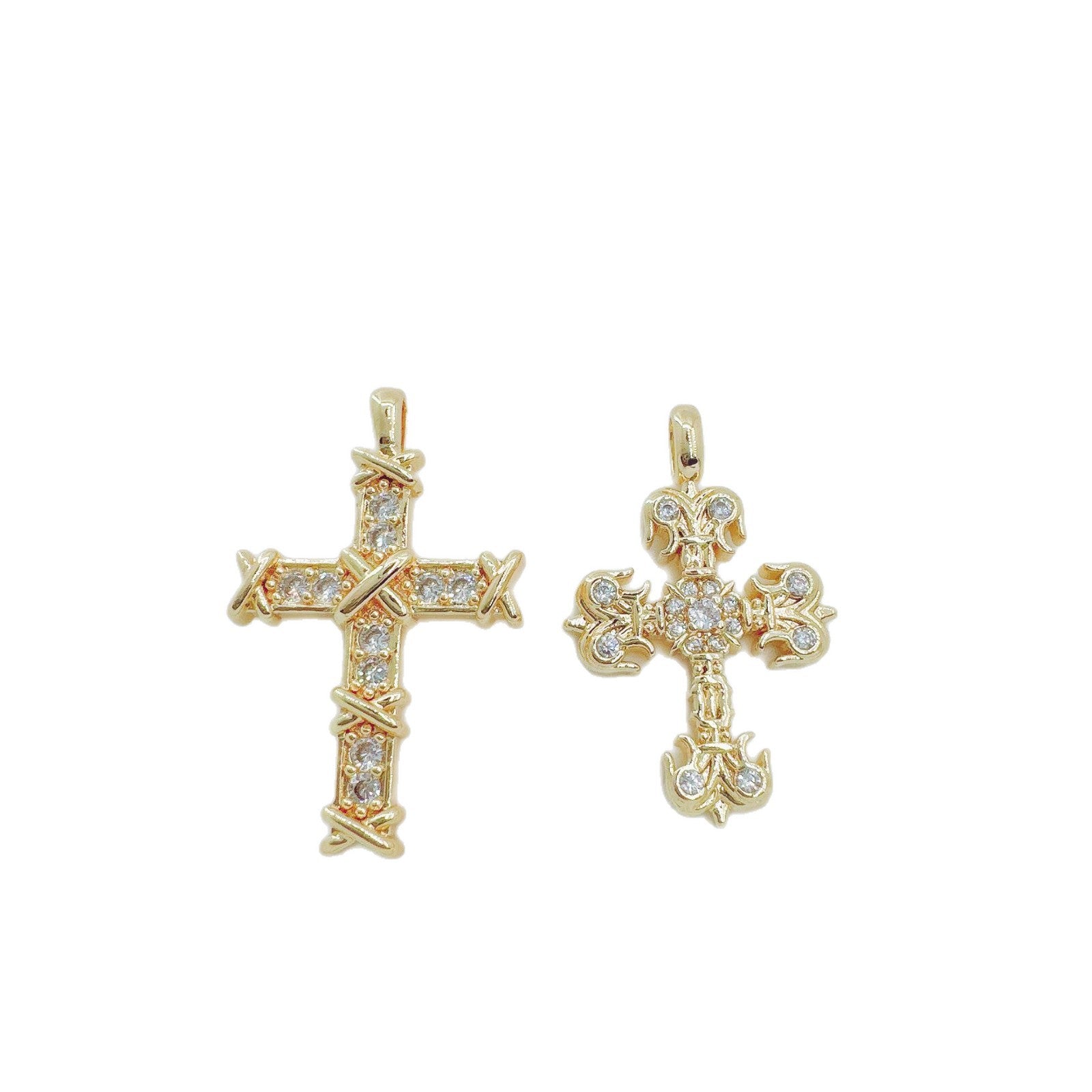 Wholesale Full Rhinestone Cross Pendant Necklace,  Copper Plated,  Fashion Jewelry Accessory for Gift or Boutique Resale
