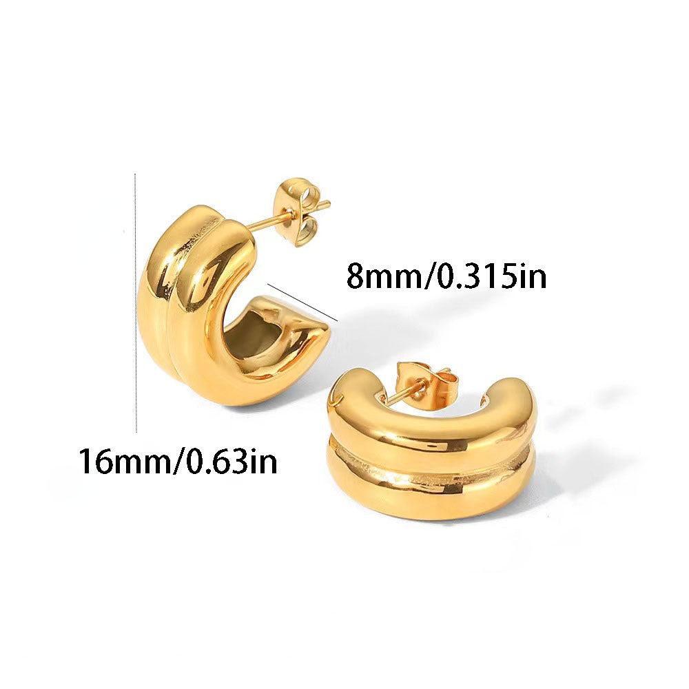 Wholesale stainless steel electroplated round gold two-tone C-shaped earrings