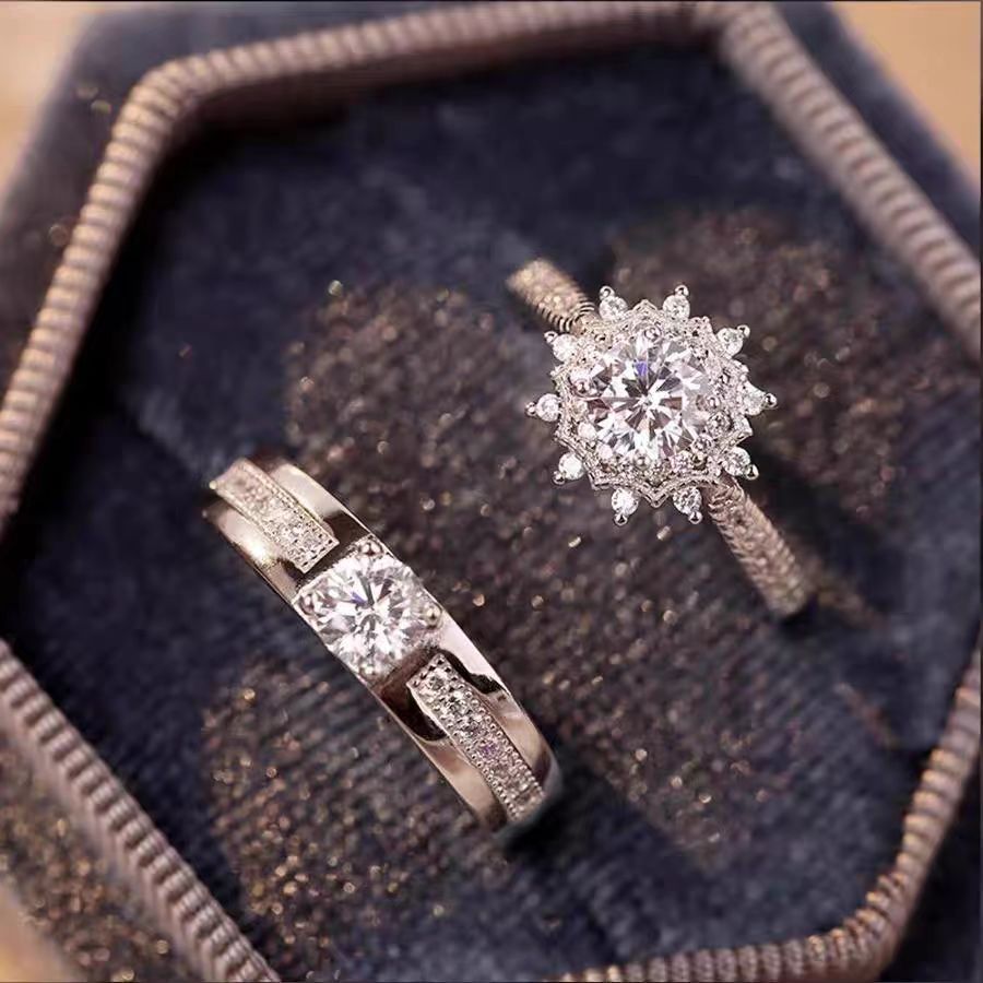 Wholesale Fairy Tale Wedding Ring Set - Adjustable Copper Couple Rings,  Unisex Electroplated,  Jewelry Accessory for Boutique Resale