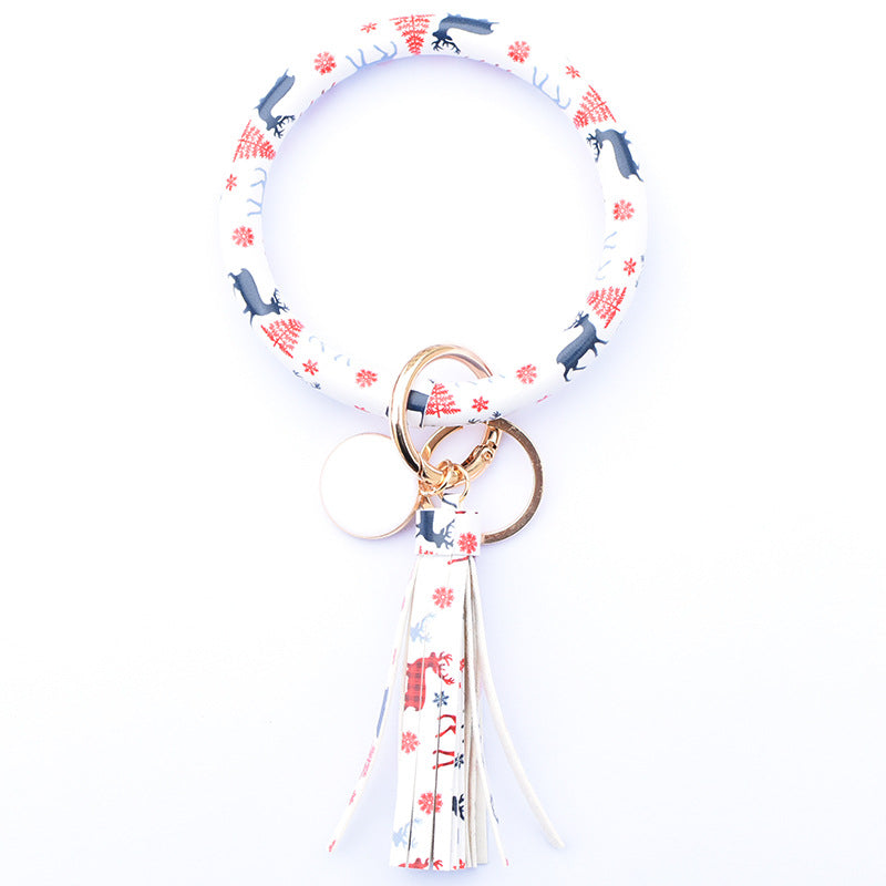 Wholesale Western Style Leopard Print Cow Print Cactus Leather Wristlet Keychain ACC-KC-QiuXue003