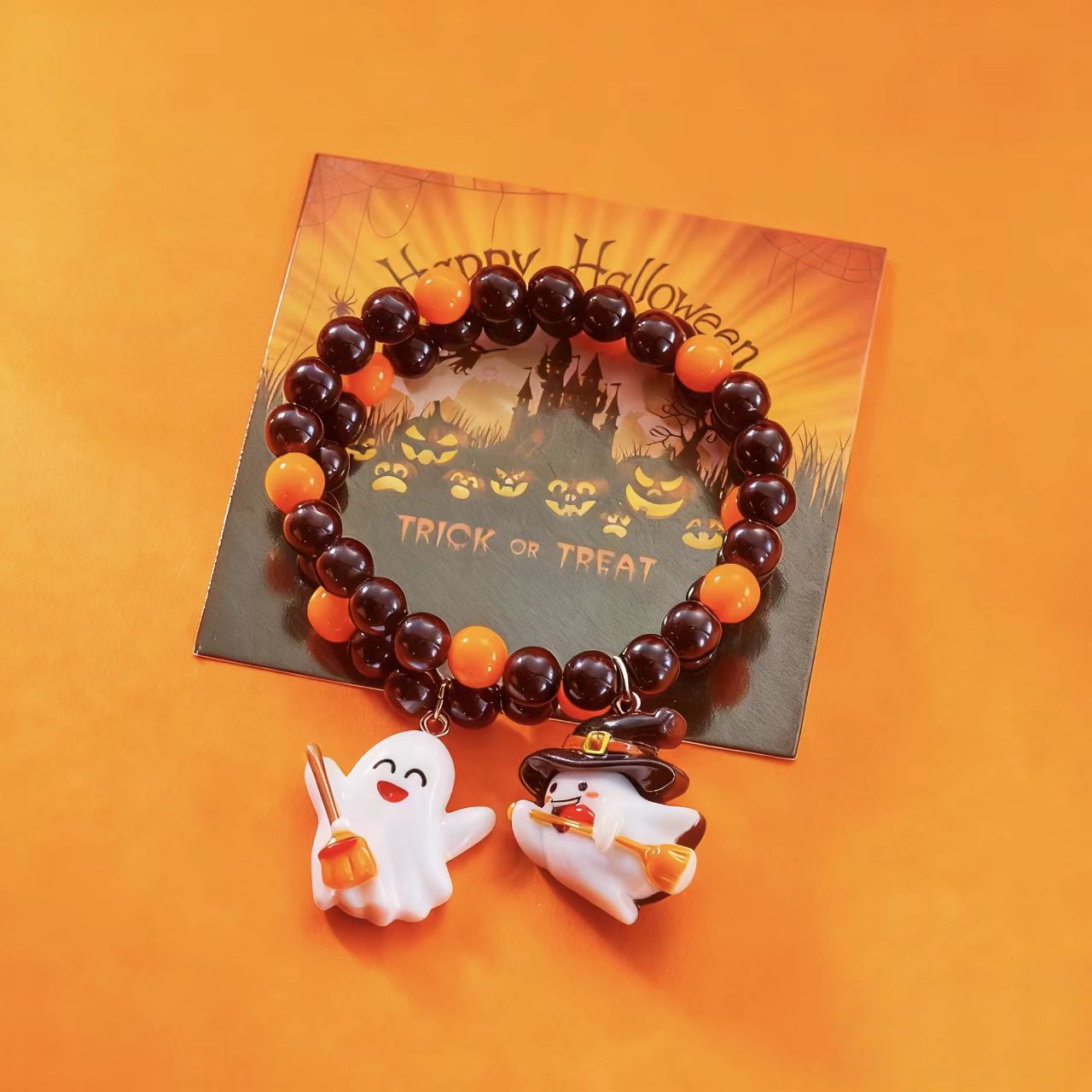 Wholesale Resin  Bead Bracelet Set Pumpkin Skull Ghost Charm Jewelry Accessory Gift