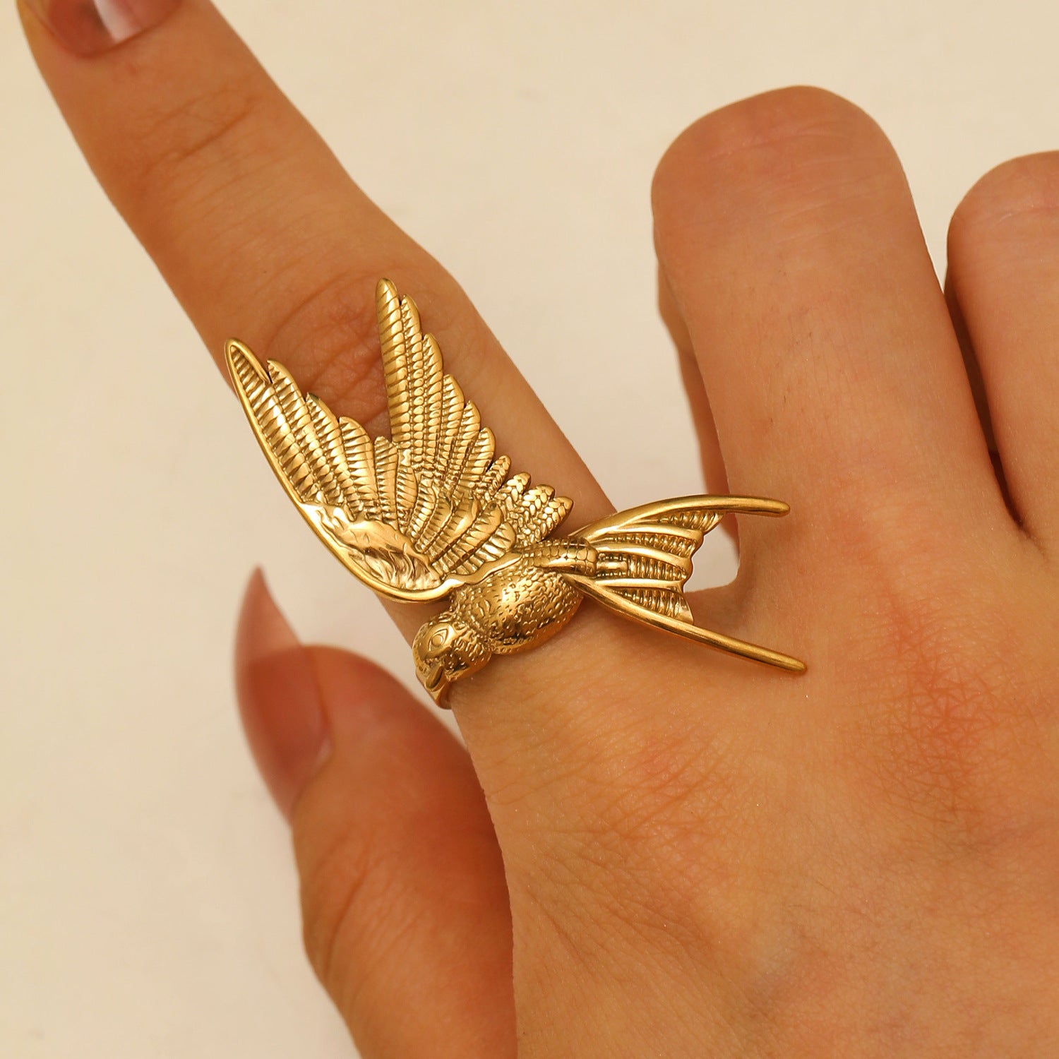 Wholesale stainless steel winged bird and peace dove open ring