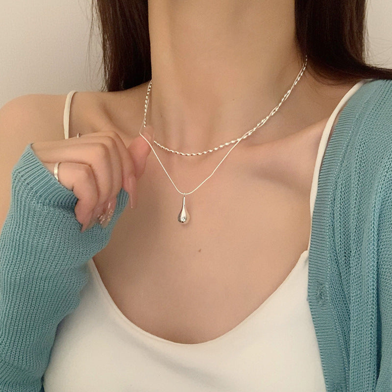 Wholesale Cold Style Double-Layer Water Drop Rice Necklace,  Fashion Clavicle Chain for Women Boutique Resale