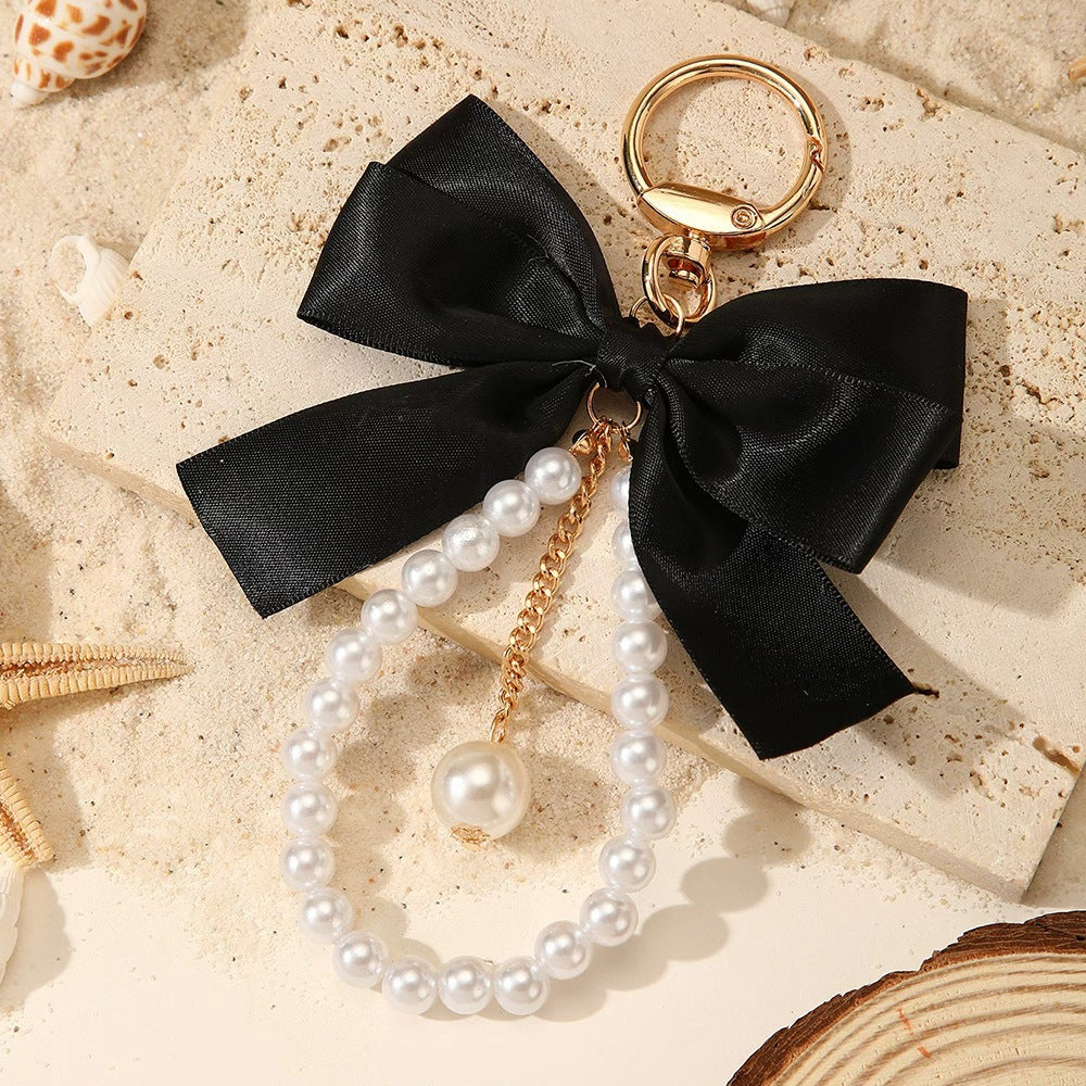 Wholesale Vintage Imitation Pearl Bow Keychain Pendant Alloy Car Key Accessory