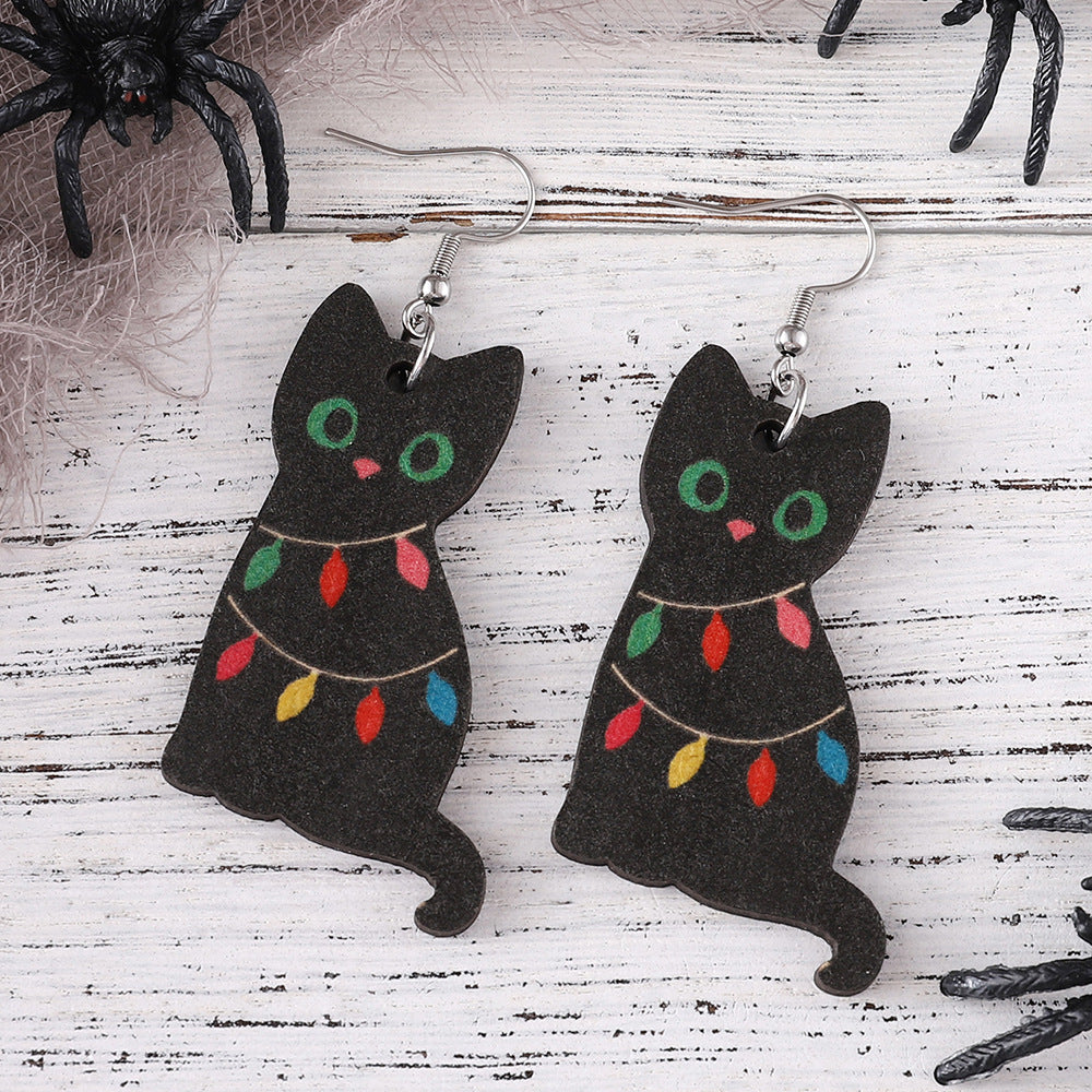 Wholesale Christmas cute lantern black cat pendant earrings