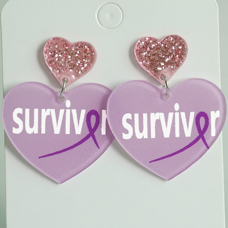 Wholesale 2 Pairs/Pack Pink Ribbon Cancer Survivor Acrylic Earrings ACC-ES-HY102