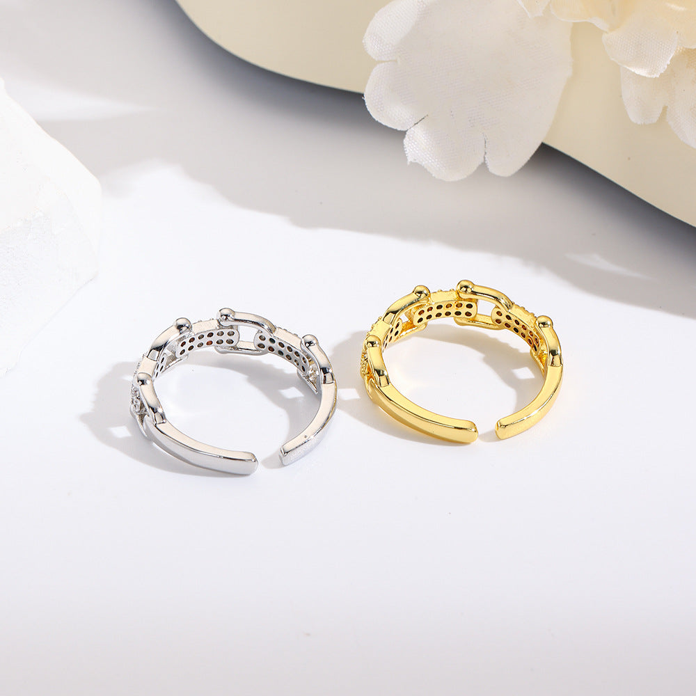 Wholesale Full diamond chain open copper plated 18k ring