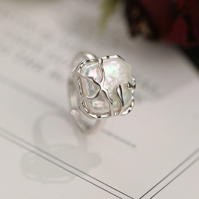 Wholesale  Pearl Ring for Women 925 Sterling Silver Square Open Ring