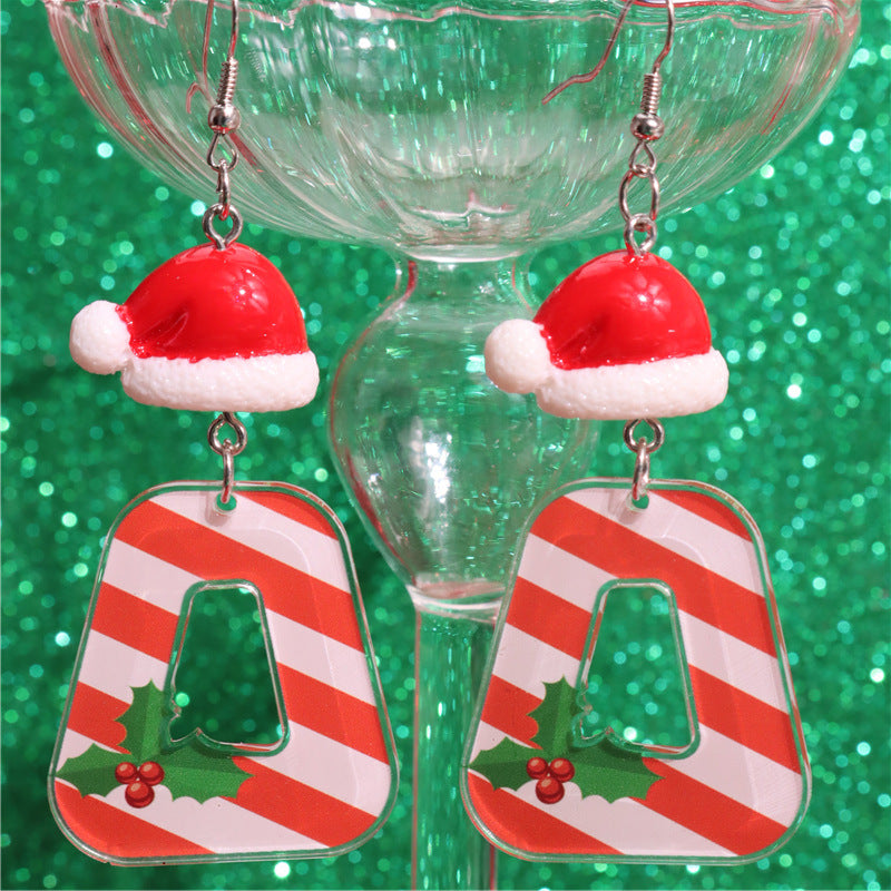 Wholesale Red and White Striped Christmas Hat Acrylic Earrings