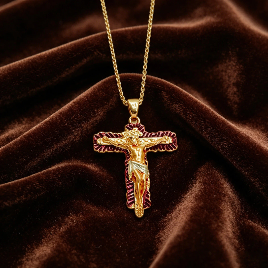 Wholesale Gold Plated Copper Cross Pendant Necklace Hip-Hop Fashion Accessory for Women Gift