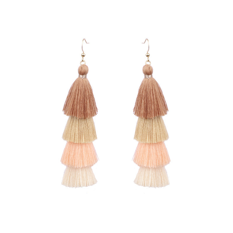 Wholesale Bohemian Tassel Earrings Long Color Matching Multi Layer Fashion Accessory