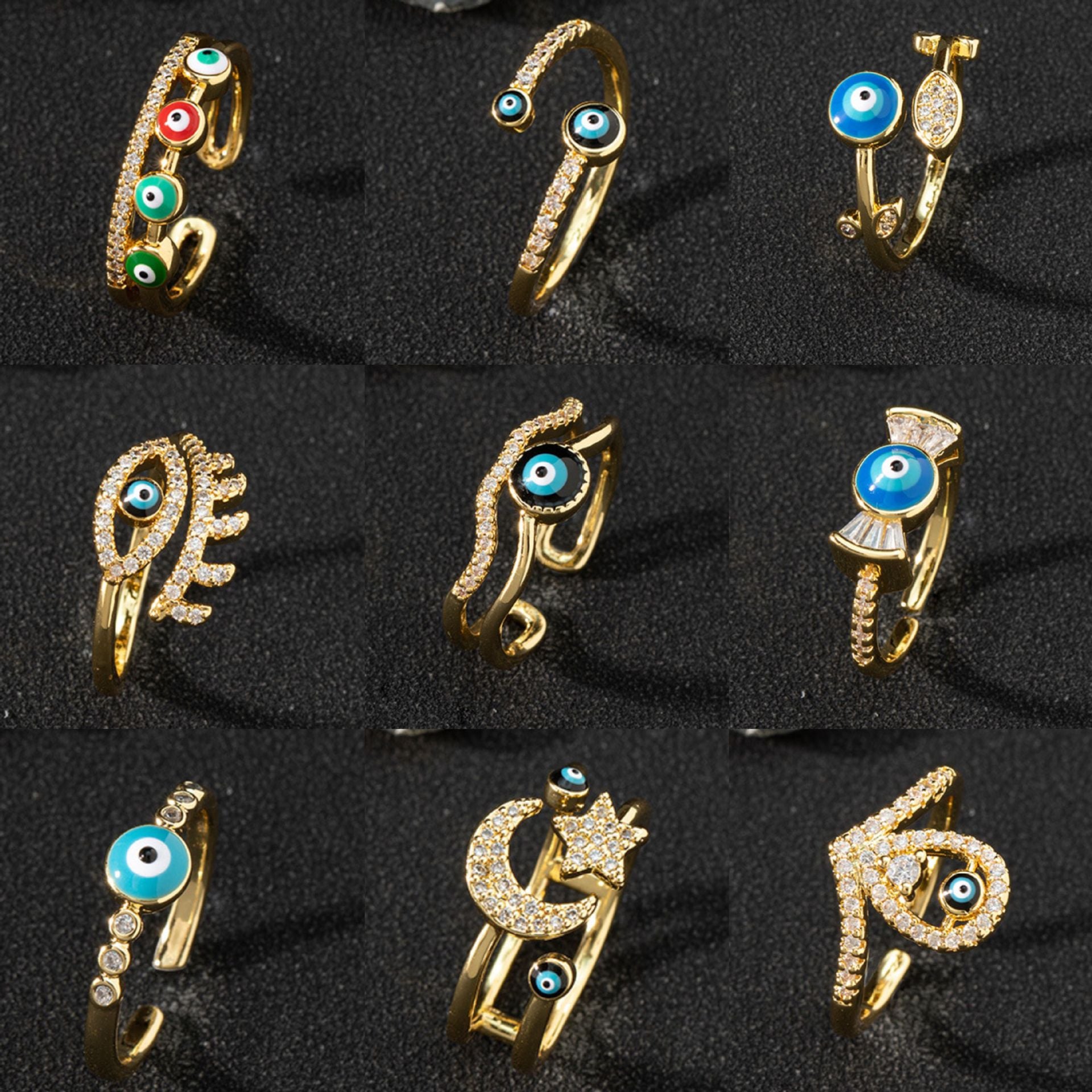 Wholesale Vintage Open Copper Zircon Enamel Oil Drop Rings ACC-RS-SY005
