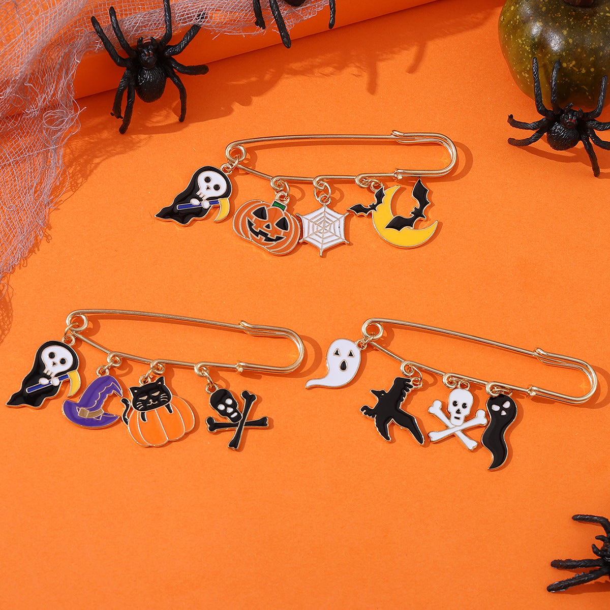 Wholesale  ghost face pumpkin ghost web gothic brooch
