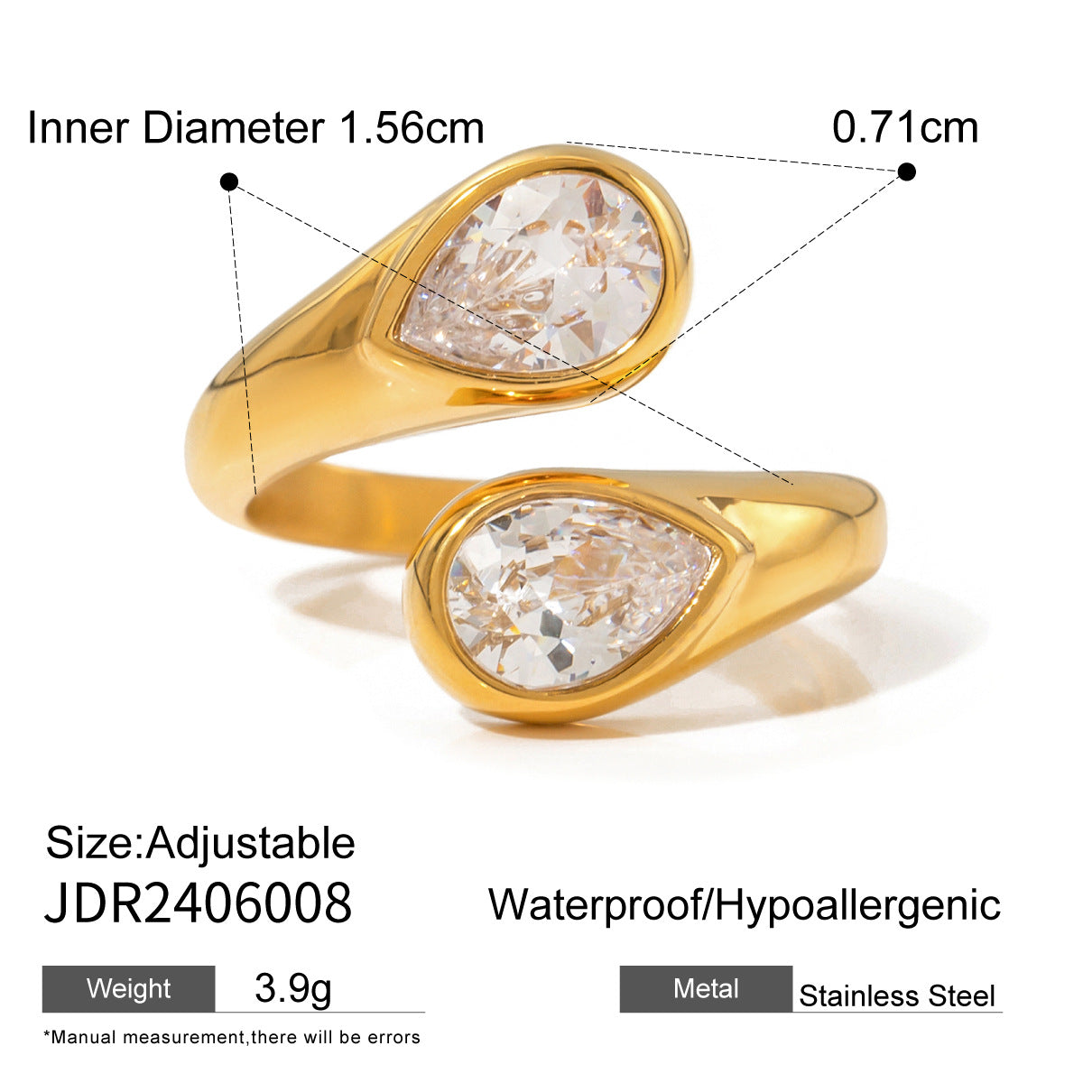 Wholesale 18k Gold Stainless Steel Zircon Opening Ring