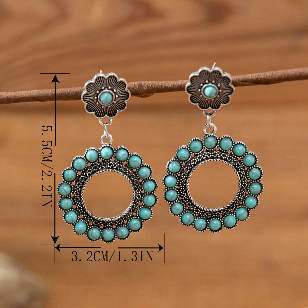 Wholesale Middle Ages Ethnic Style Turquoise Water Drop Earrings ACC-ES-XLH004