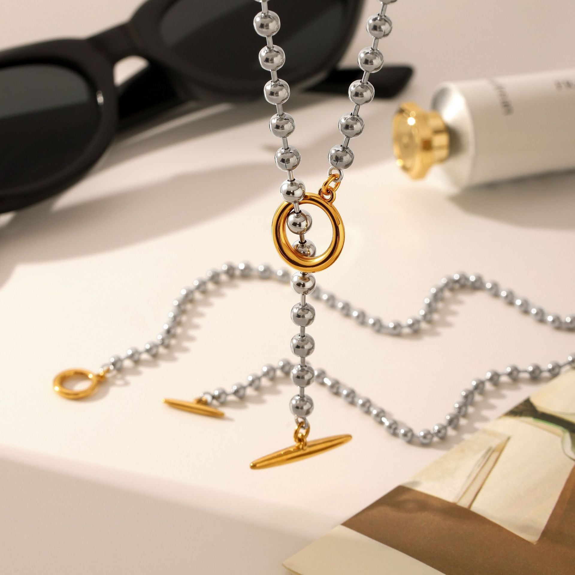 Wholesale Stainless Steel Ballpoint Chain Double Chain Necklace