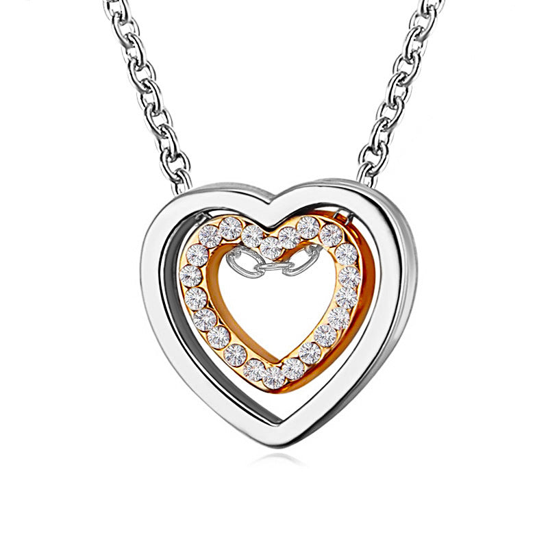 Wholesale Fashion Double Heart Pendant Necklace Alloy Gold Tone Chain Jewelry Accessory