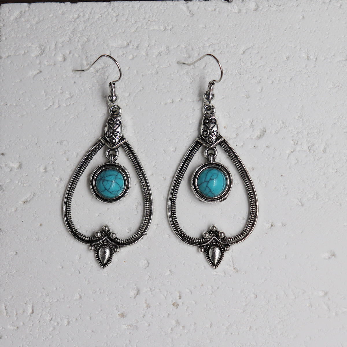 Wholesale Ethnic Style Alloy Drop Earrings with Imitation Turquoise – Trendy Beach Jewelry Accessory