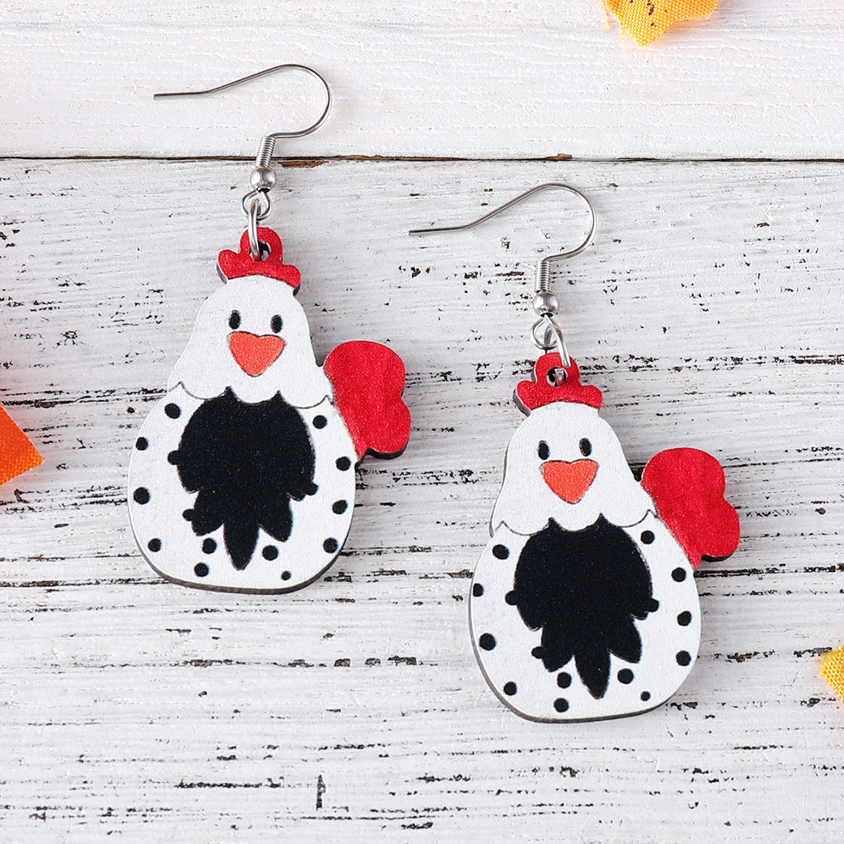 Wholesale Western Style Thanksgiving Day Farm Hen Pendant Wood Earrings ACC-ES-ChuLian028
