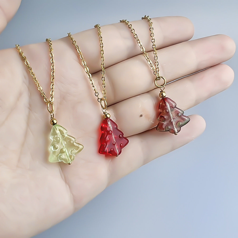 Wholesale Colorful Glass Tree Pendant Stainless Steel Necklaces ACC-NE-Youbi010