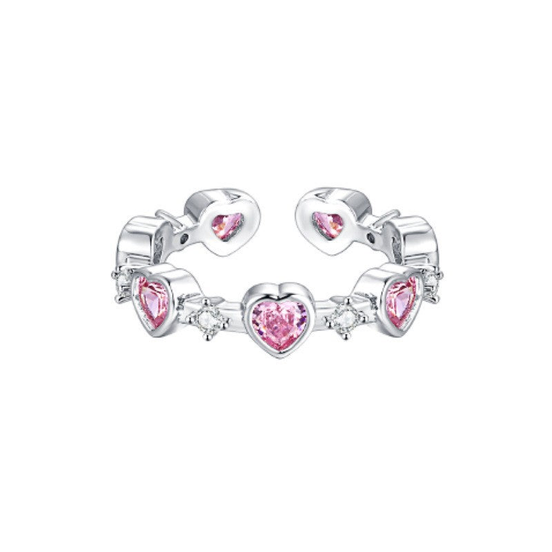 Wholesale Full Diamond Stacking Cherry Blossom Pink Love Zircon Ring Open Adjustment Ring ACC-RS-YaoFeng006