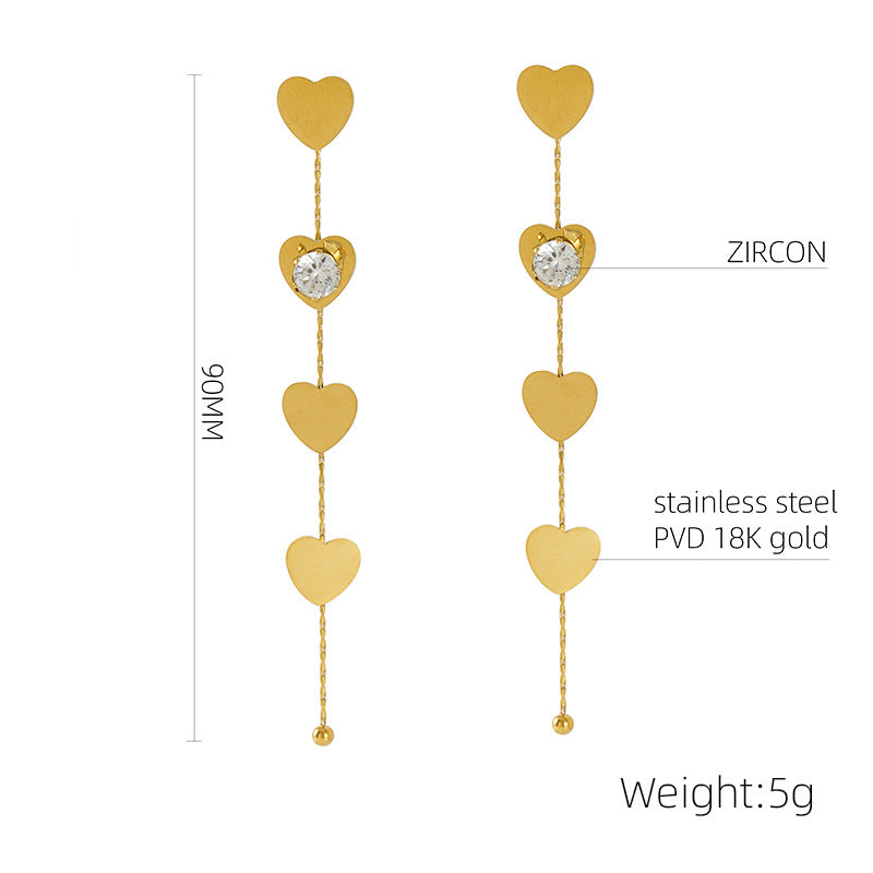 Wholesale Long Tassel Earrings Stainless Steel 18K Love Zircon Earrings