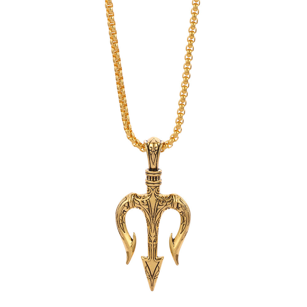 Wholesale retro trident metal personality pendant necklace