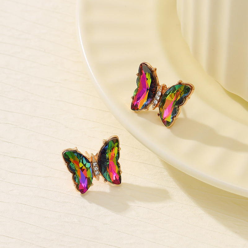 Wholesale Colorful Inlaid 3-piece Earrings Necklace Ring Butterfly Diamond Necklace ACC-RS-YunJin003
