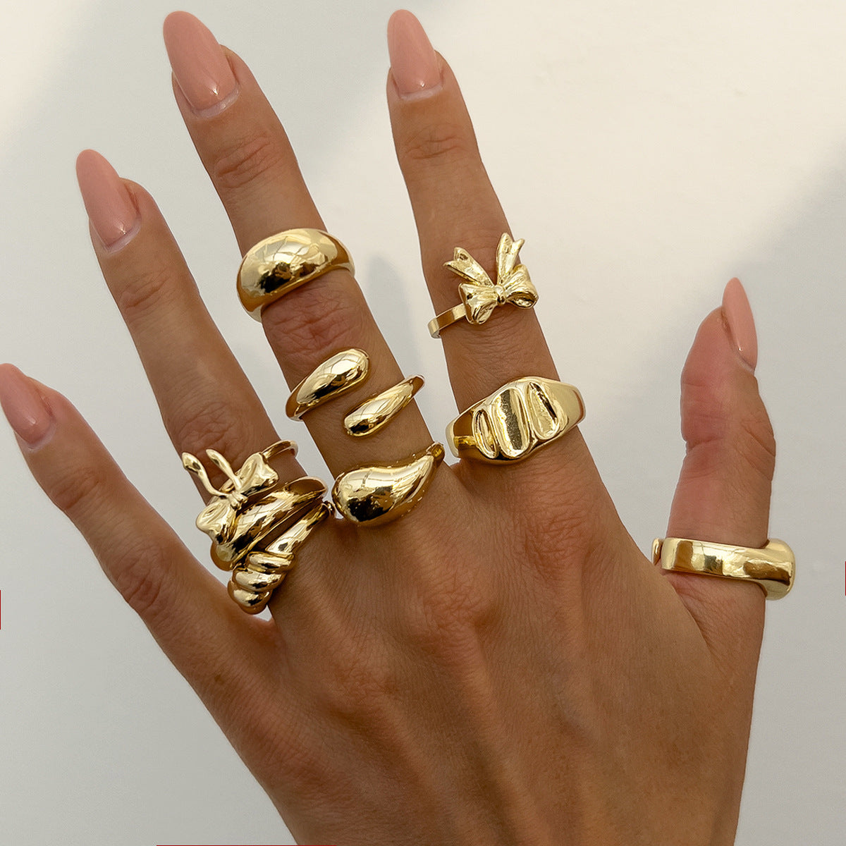 Wholesale Geometric three-dimensional cross-opening smooth alloy ring set