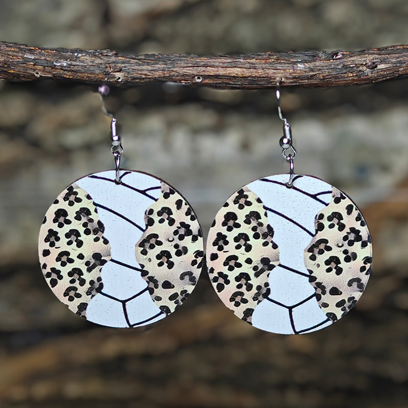 Wholesale Sports Wind Earrings Football Basketball Billiards Baseball Stitching Leopard Earrings