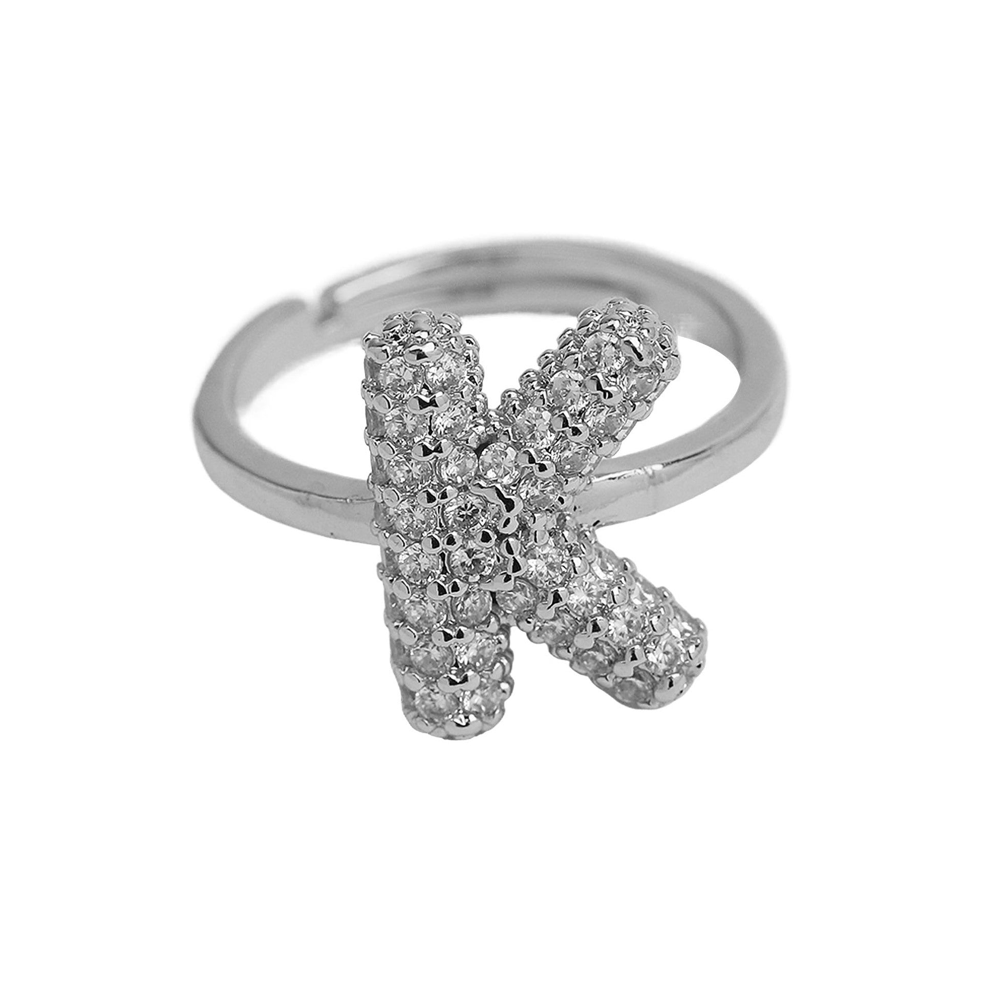 Wholesale  white gold balloon bubble cute 26 English letters open ring