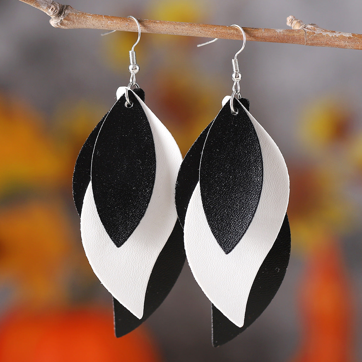 Wholesale  Bohemian Three-layer Water Drop Diamond Leather PU Leopard Pendant Earrings