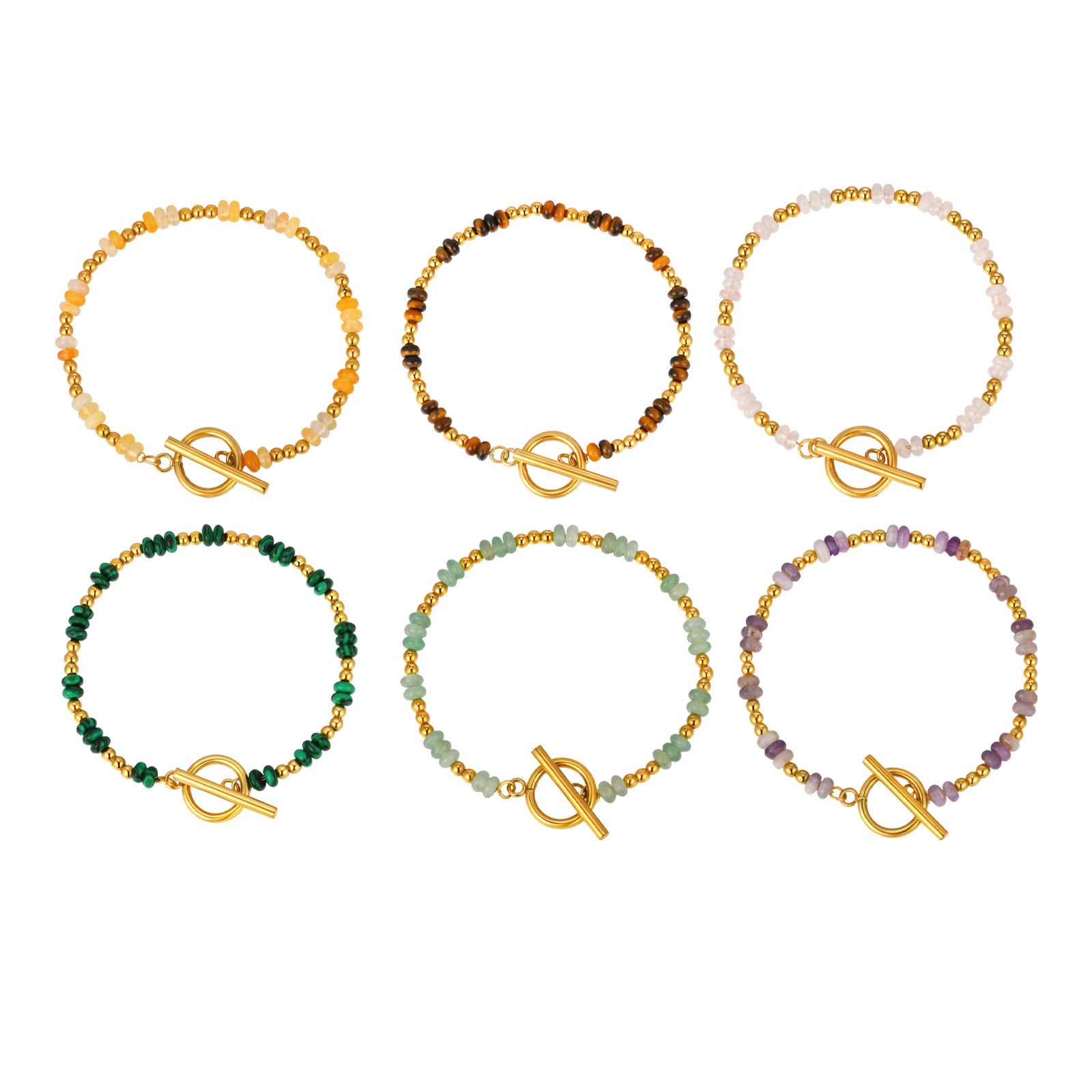 Wholesale Stainless Steel Colorful Natural Stone Beaded Bracelet Women S Fashion Jewelry Accessory