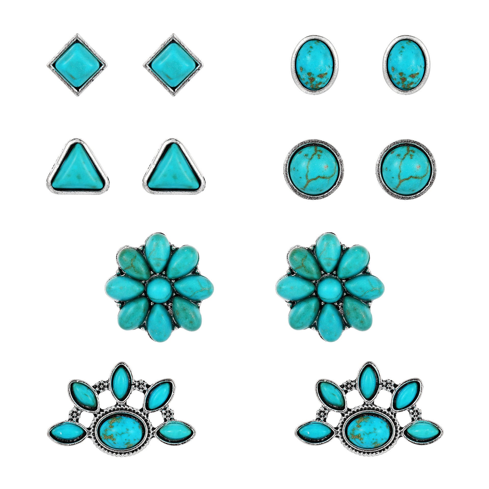 Wholesale Bohemian Turquoise Earrings Set 5 Pairs Jewelry Accessory Boutique Resale
