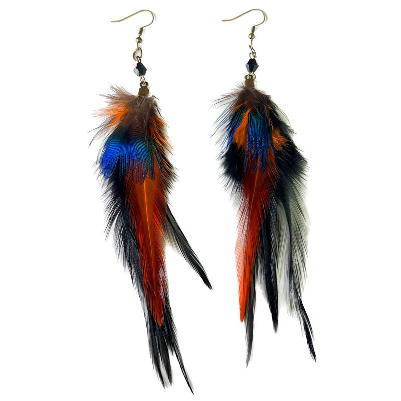 Wholesale 2 pairs/ pack ethnic style natural feather earrings