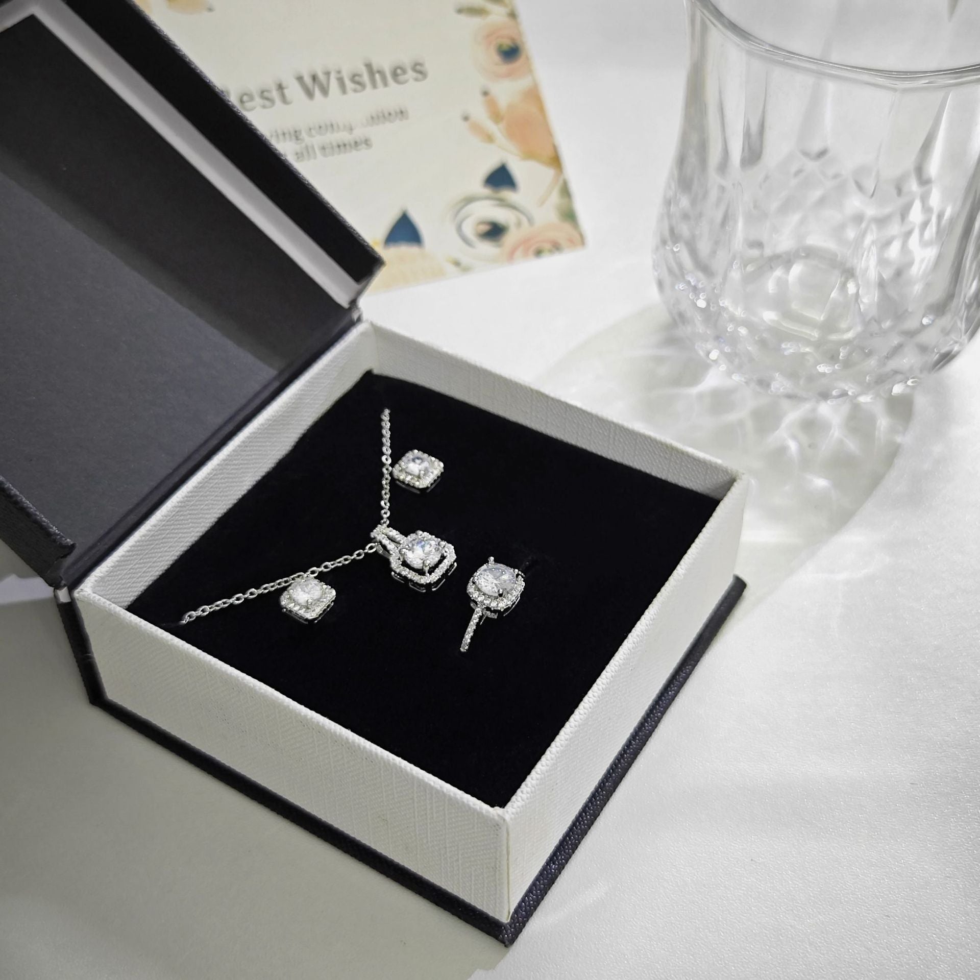 Wholesale Moissanite Sugar Cube  Rhinestones Adjustable Jewelry Set