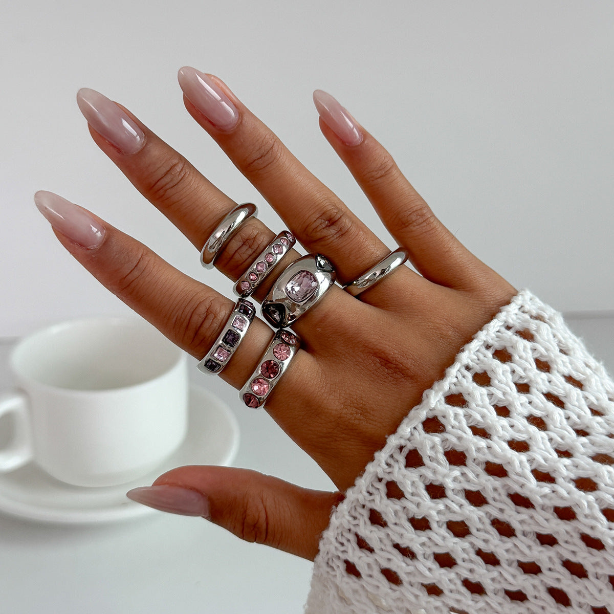Wholesale Hollow irregular retro alloy pleated ring set